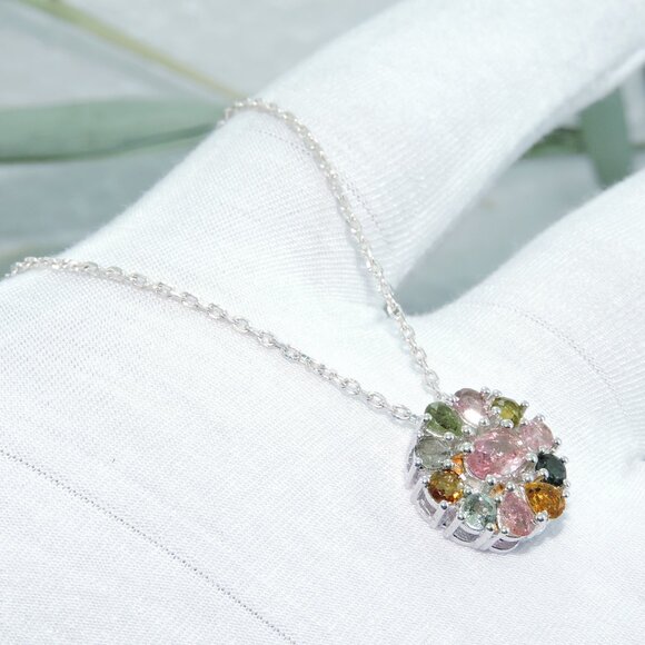 Tourmaline Gemstone Silver Pendant Necklace for Womens - Picture 8 of 9